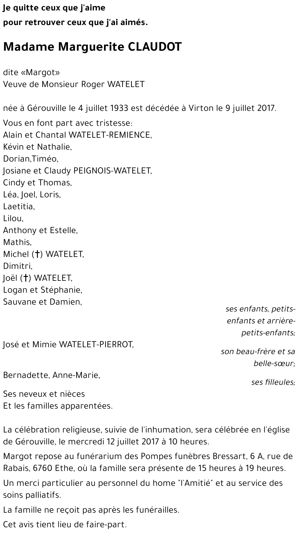 Marguerite CLAUDOT dite « Margot » 