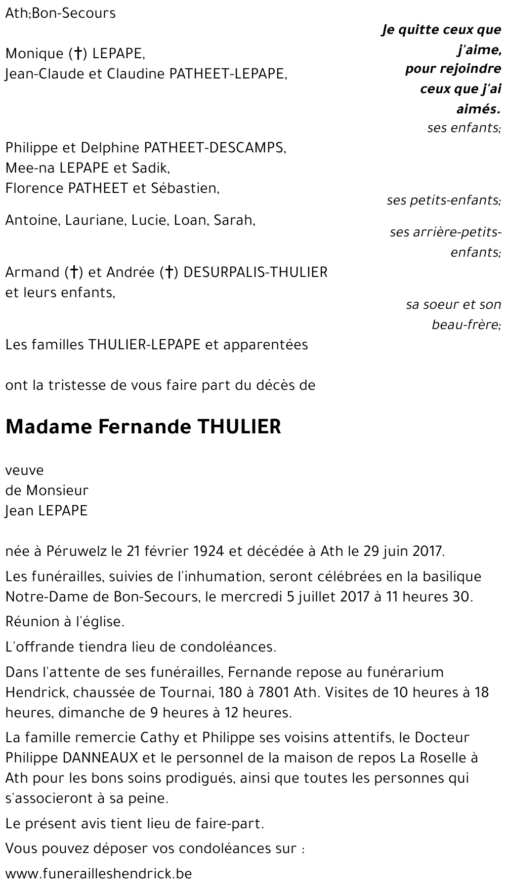 THULIER Fernande