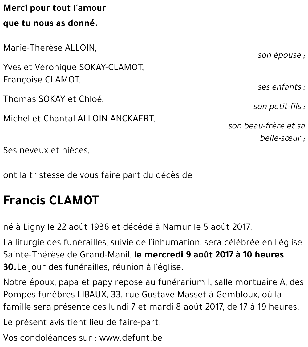 Francis CLAMOT