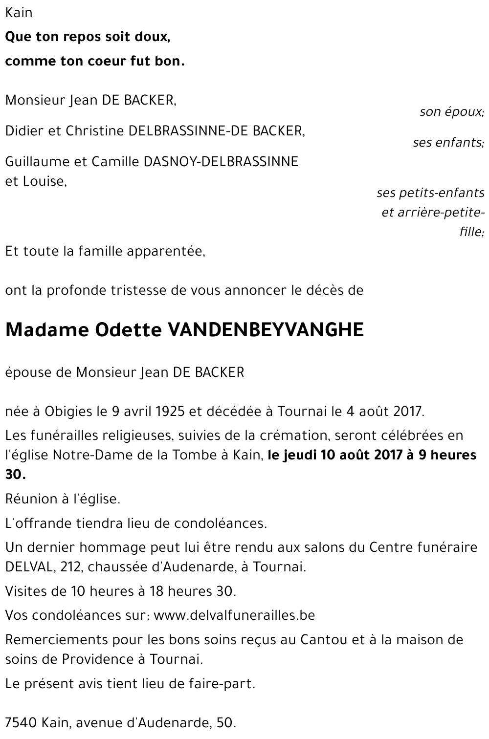 odette VANDENBEYVANGHE