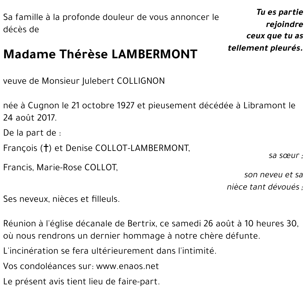 Thérèse LAMBERMONT