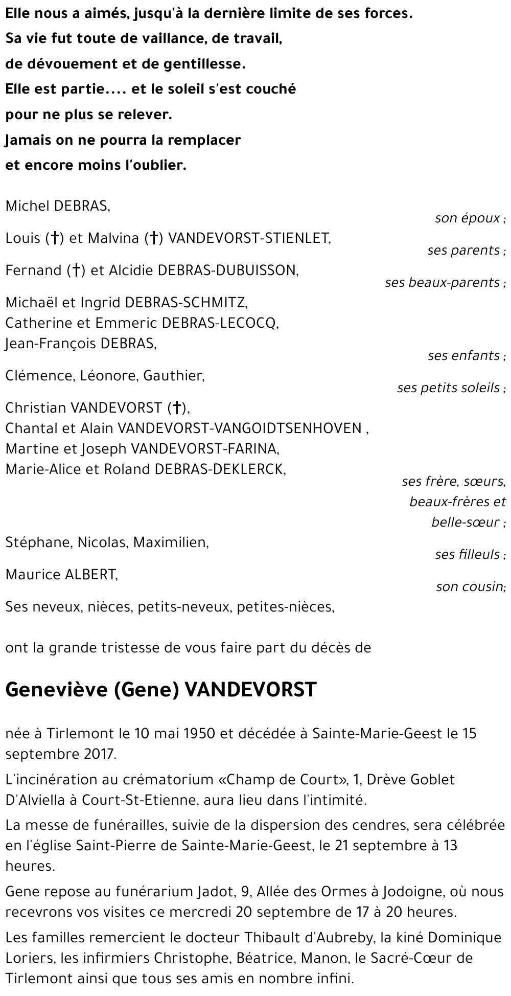 Geneviève (Gene) VANDEVORST