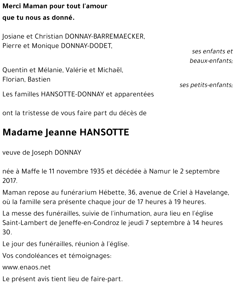 Jeanne HANSOTTE