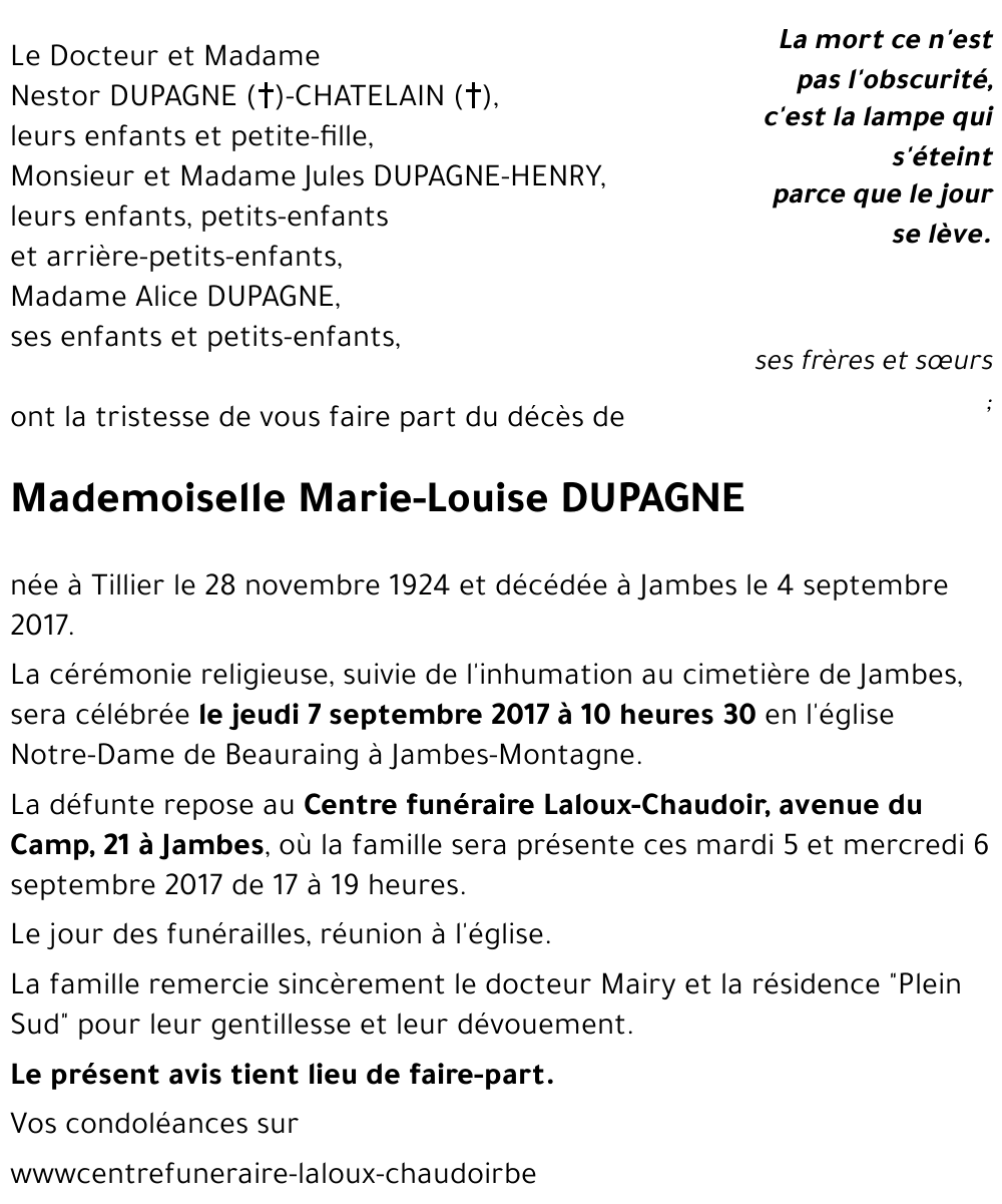 Marie-Louise DUPAGNE
