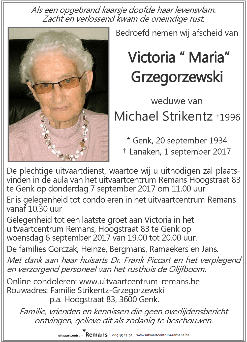 Victoria “ Maria” Grzegorzewski