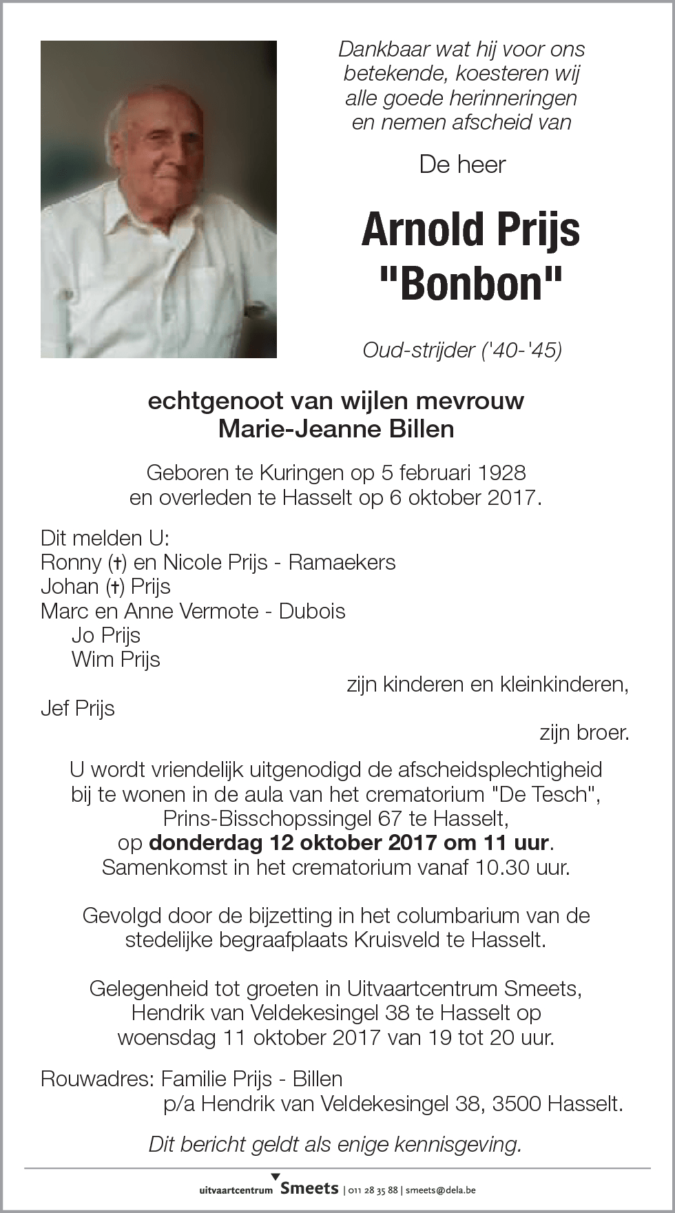 Arnold Prijs Bonbon