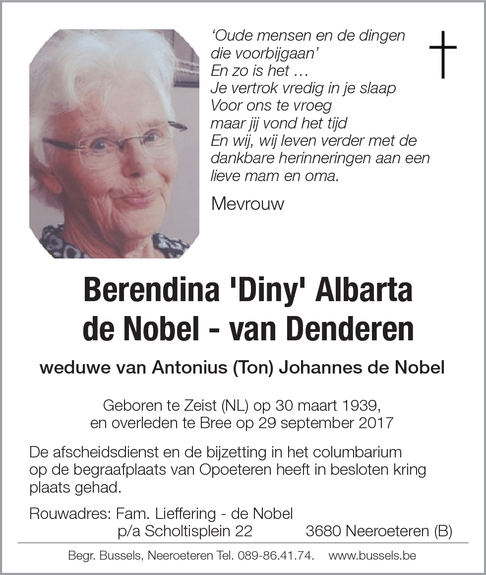 Berendina 'Diny' Albarta de Nobel - van Denderen