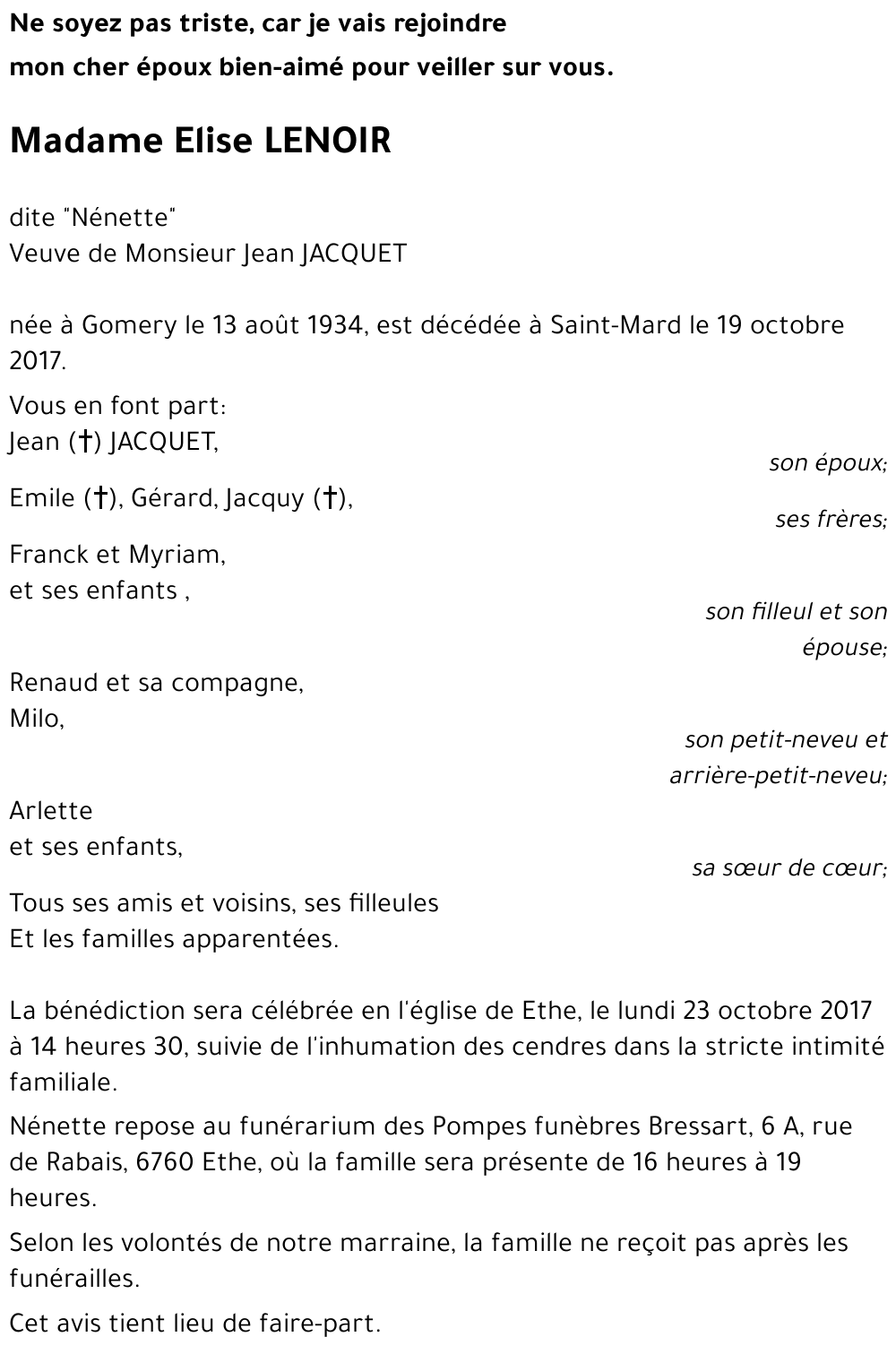 Elise LENOIR dite « Nénette » 