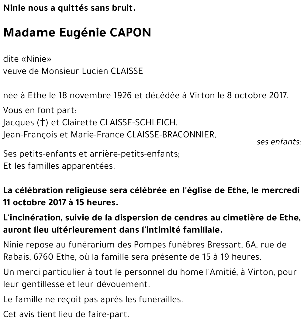 Eugénie CAPON dite « Ninie » 