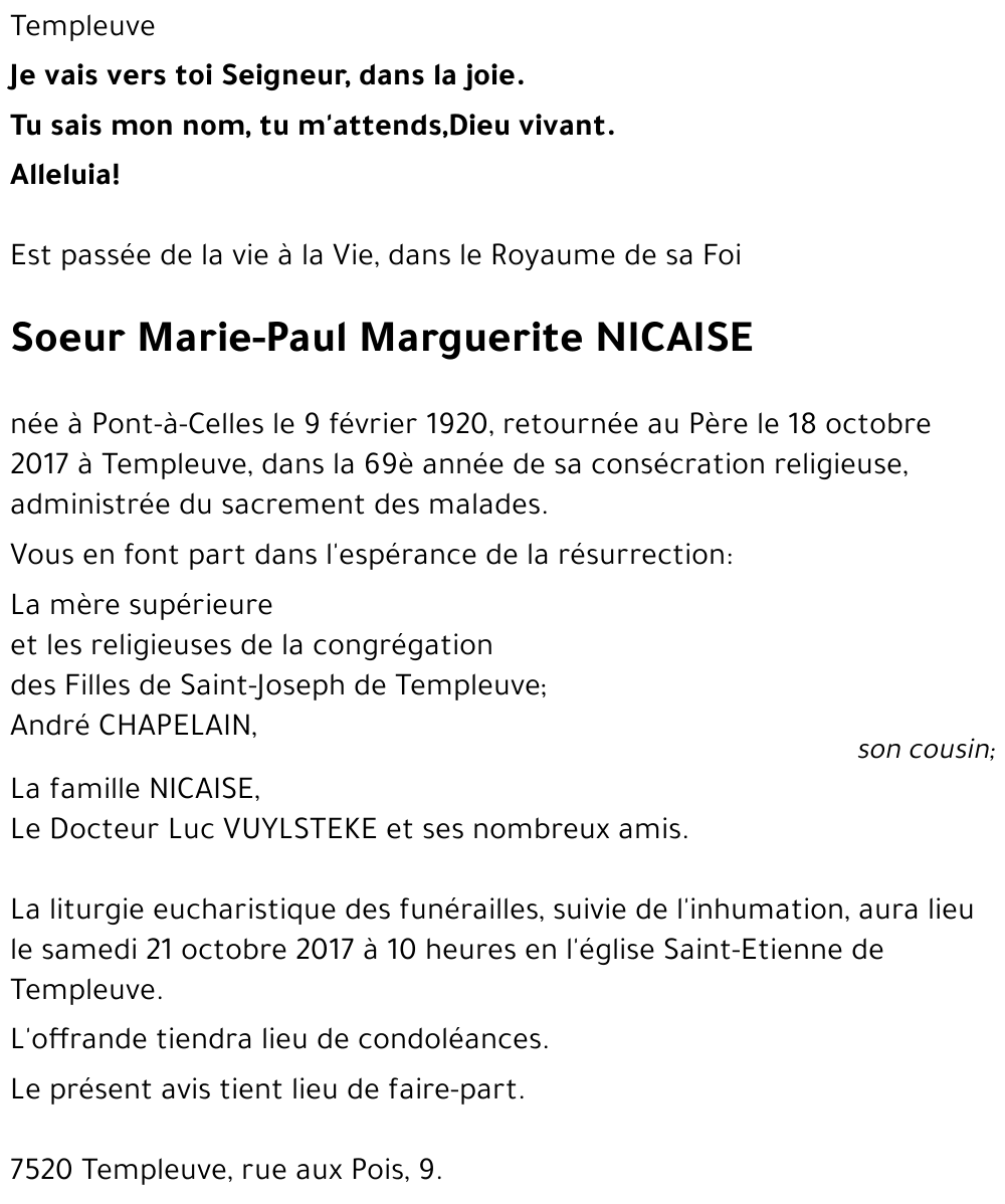 Marie-Paul Marguerite NICAISE