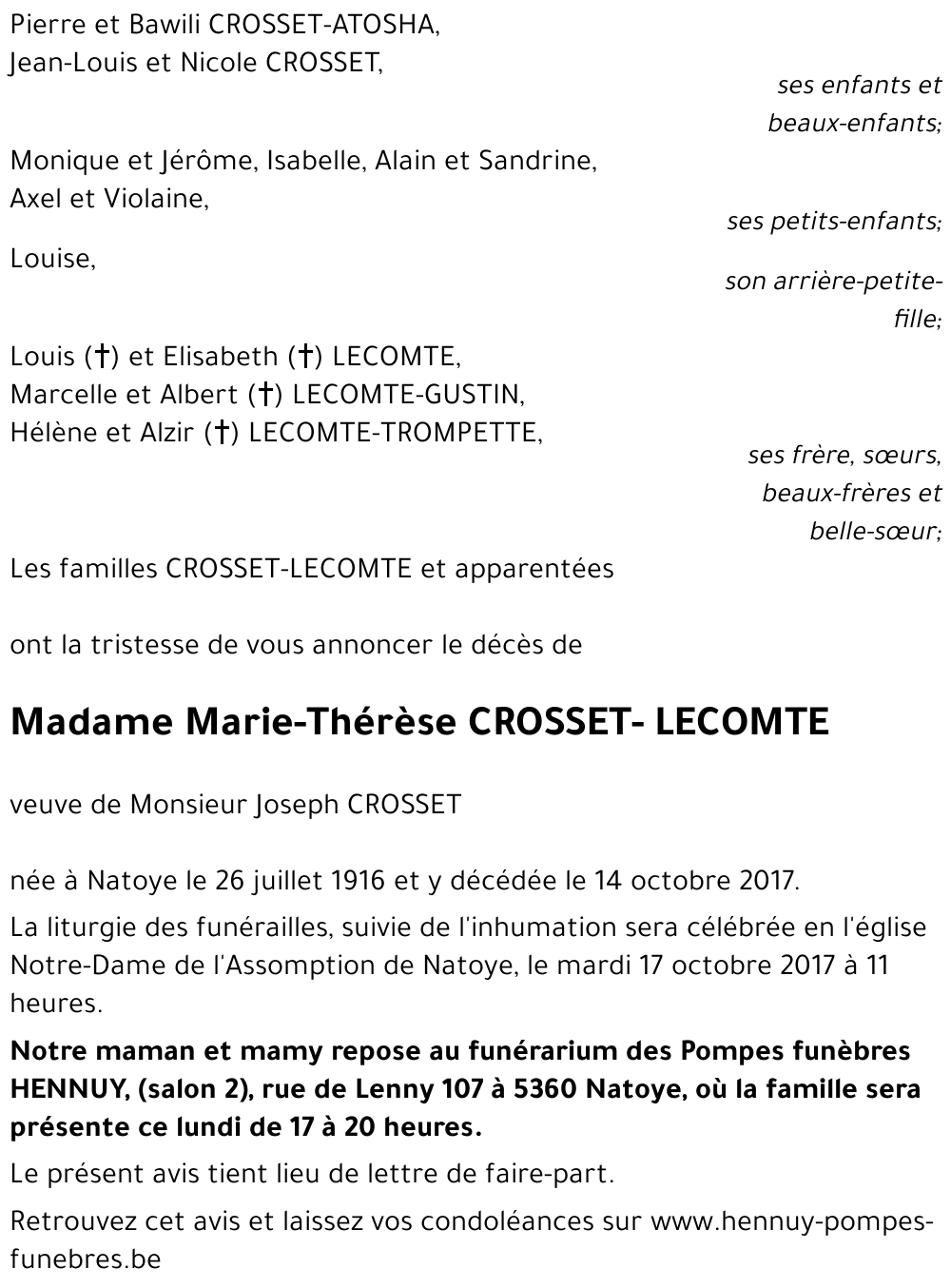 Marie-Thérèse CROSSET - LECOMTE