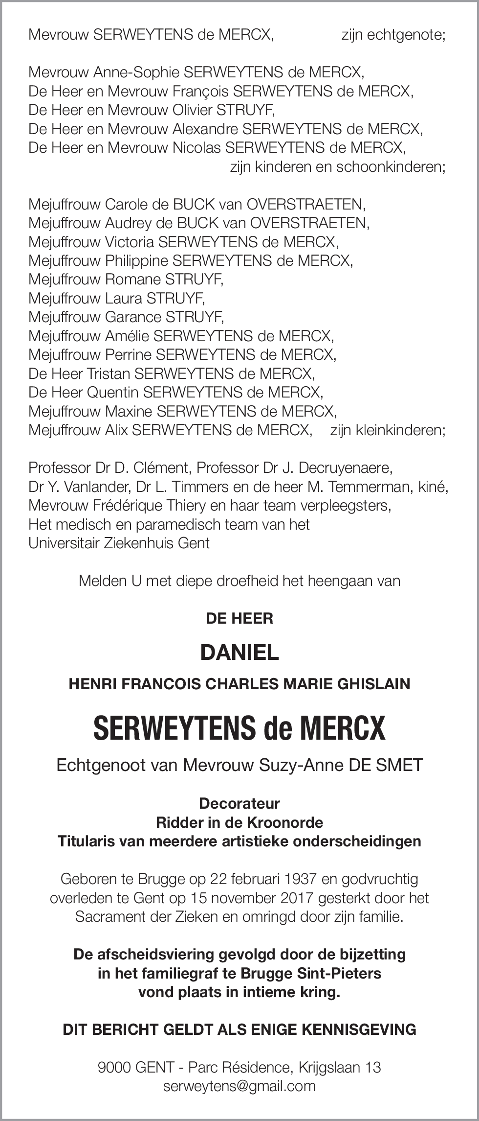 Henri Francois Charles Marie Ghislaine Serweytens de Mercx
