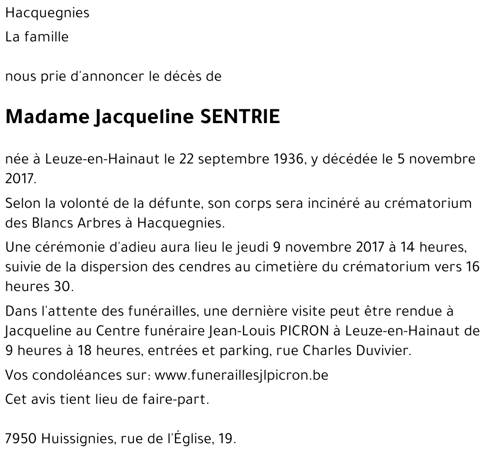 Jacqueline SENTRIE