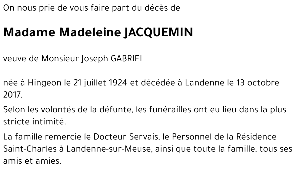 Madeleine JACQUEMIN