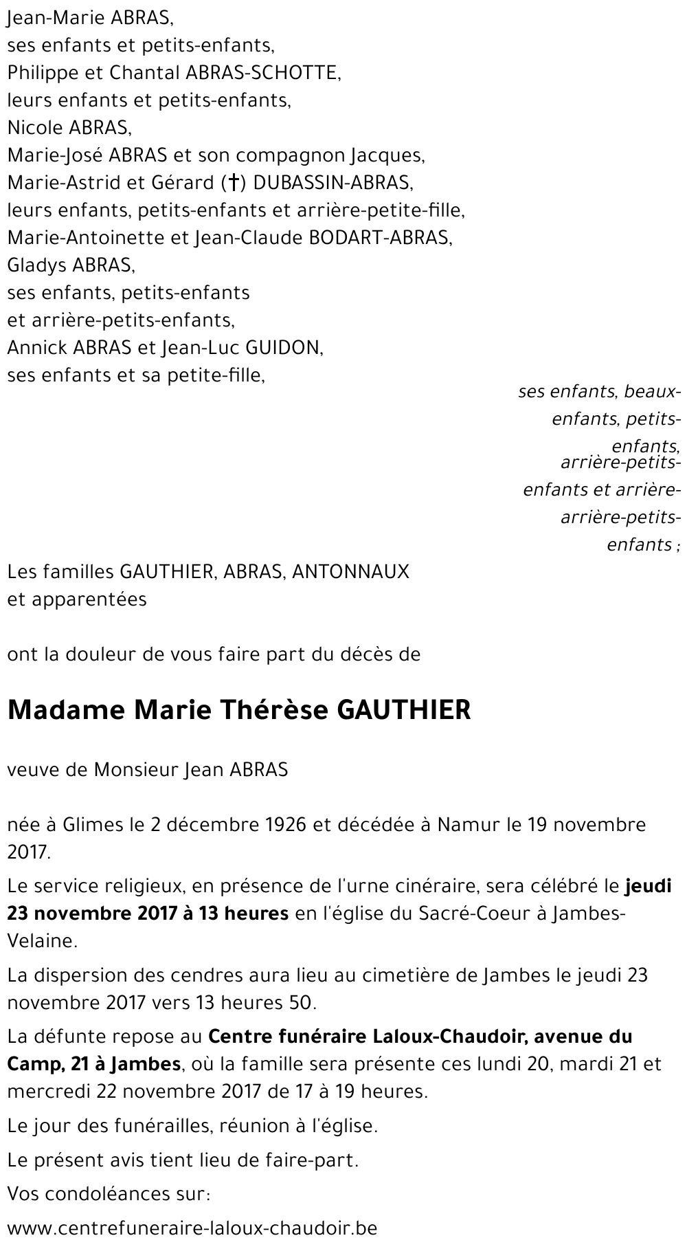 Marie Thérèse GAUTHIER