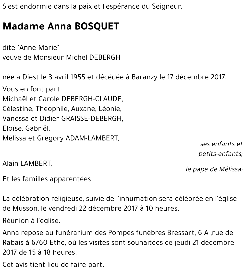 Anna BOSQUET dite « Anne-Marie » 