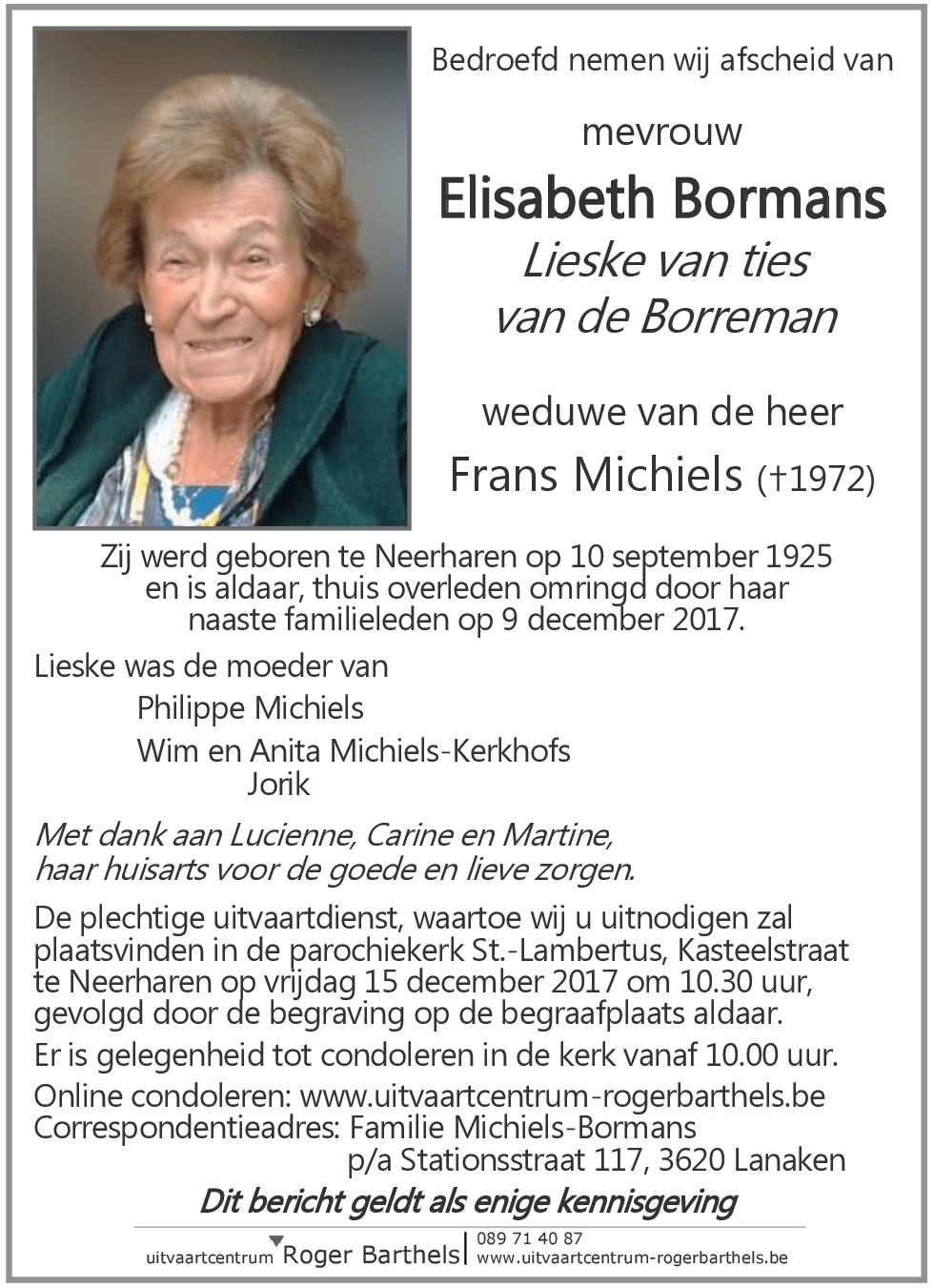 Elisabeth (Lieske van ties van de Borreman) Bormans