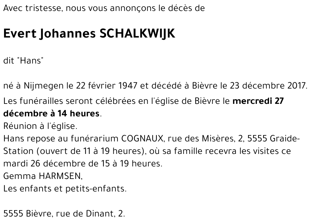 Evert Johannes, dit Hans SCHALKWIJK