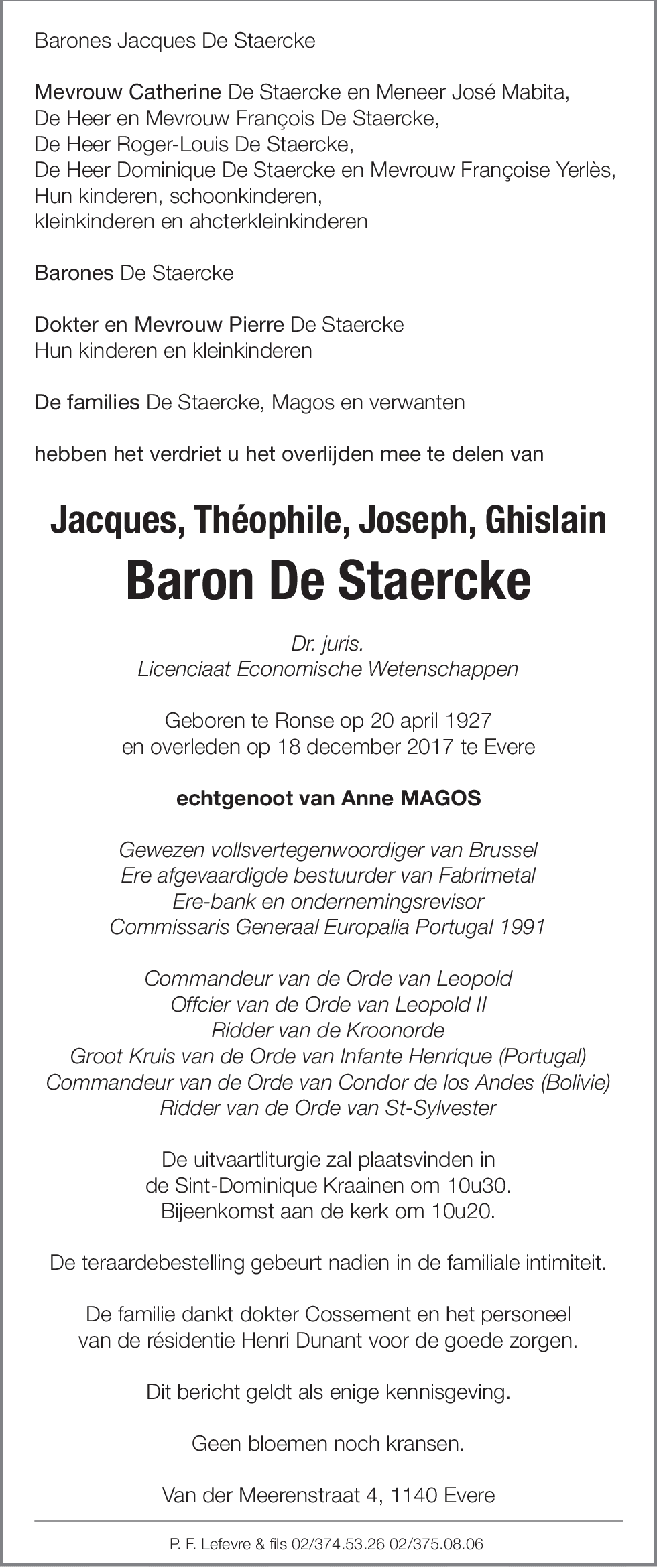 Jacques, Théophile, Joseph, Ghislain De Staercke