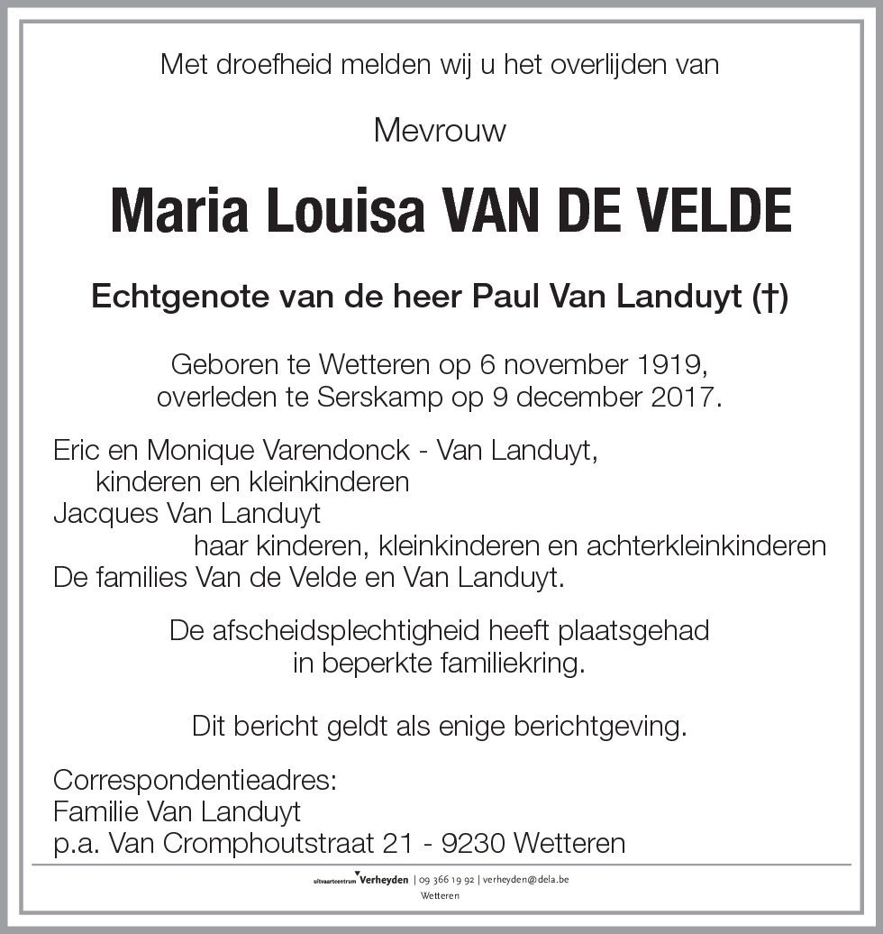 Maria Louisa Van de Velde