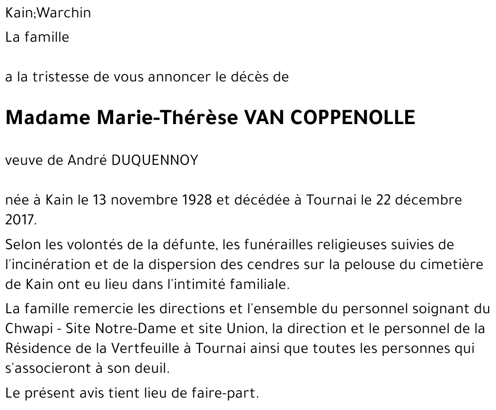 Marie-Thérèse VAN COPPENOLLE
