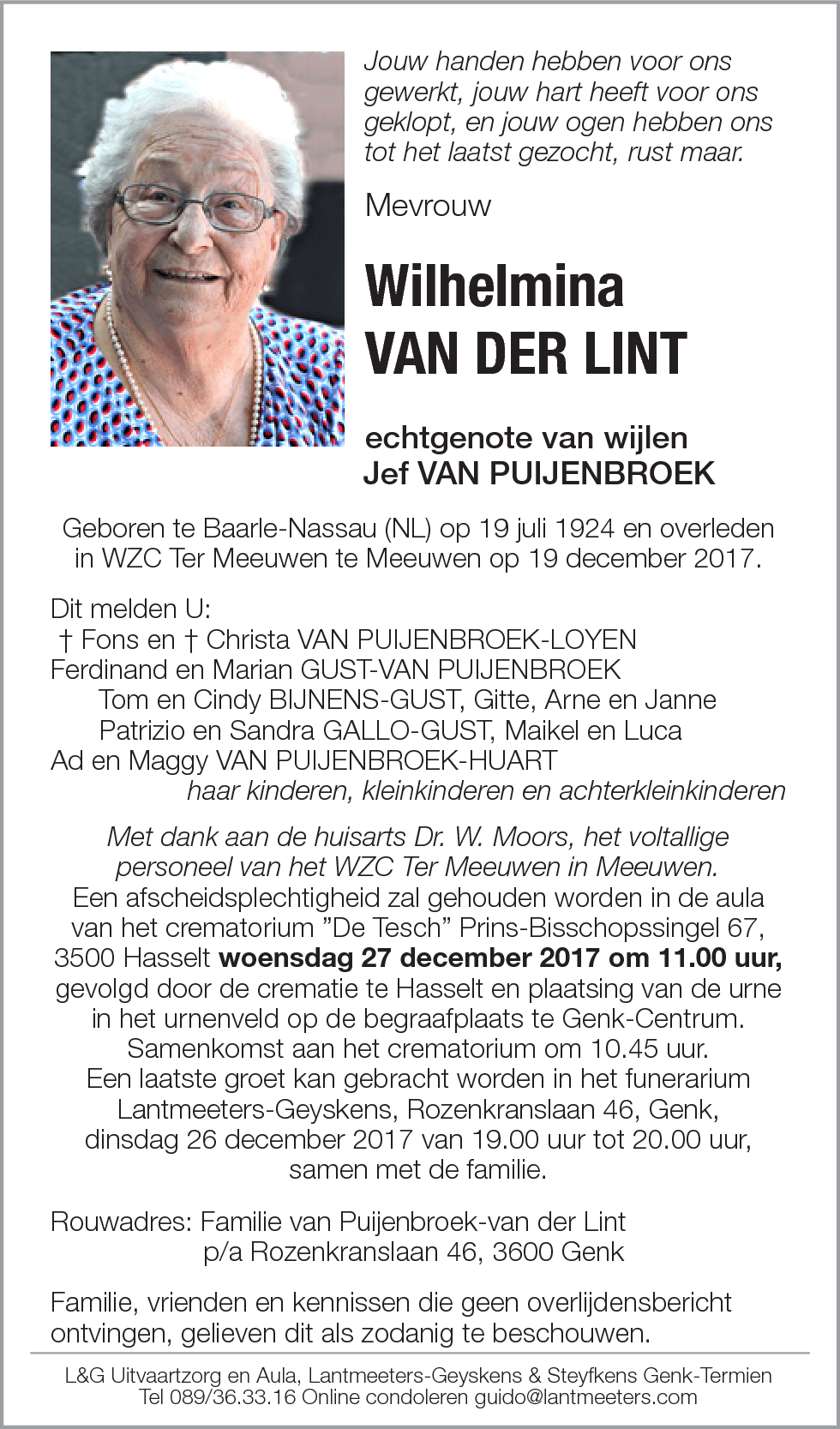 Wilhelmina VAN DER LINT