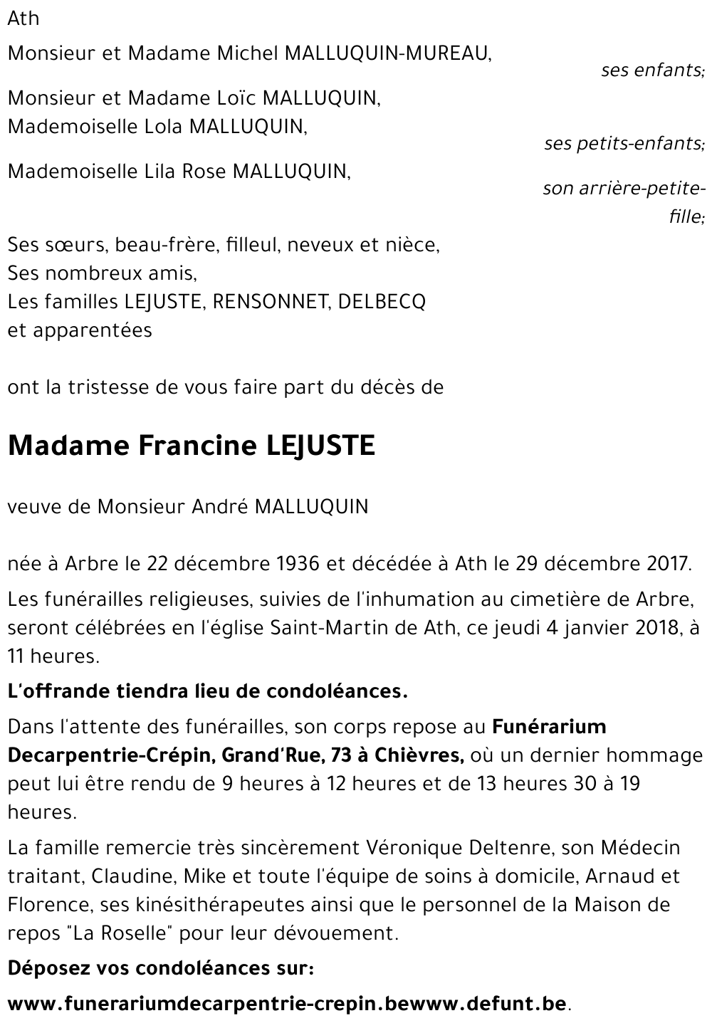 Francine LEJUSTE