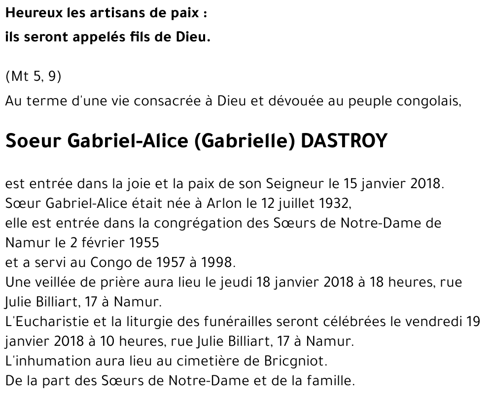 Gabriel-Alice (Gabrielle) DASTROY
