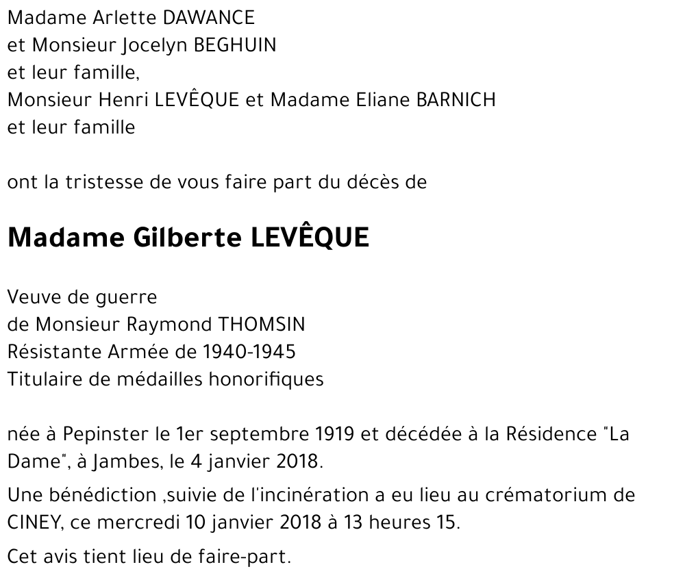 GILBERTE LEVÊQUE