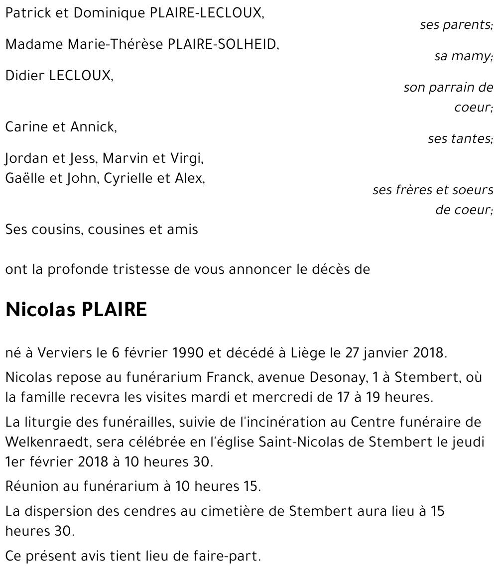 Nicolas PLAIRE