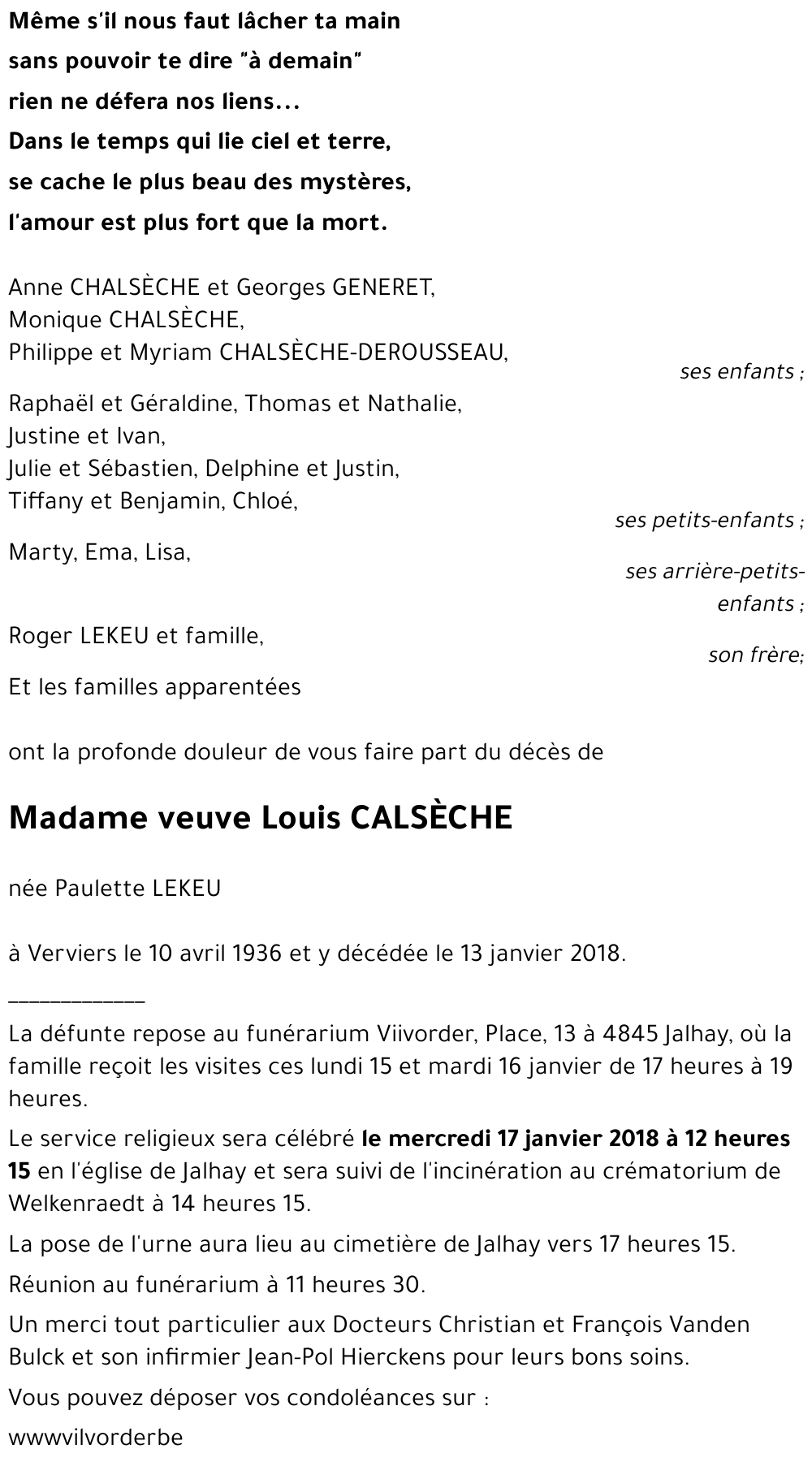 veuve Louis CALSèCHE