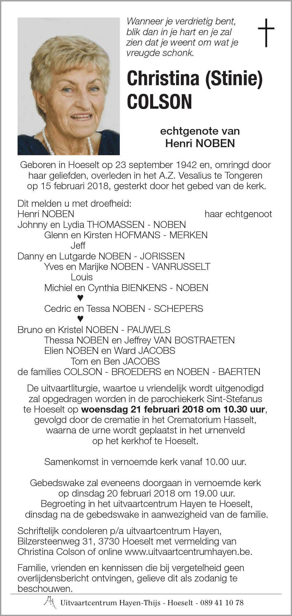 Christina (Stinie) COLSON