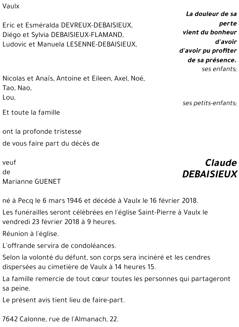 Claude DEBAISIEUX