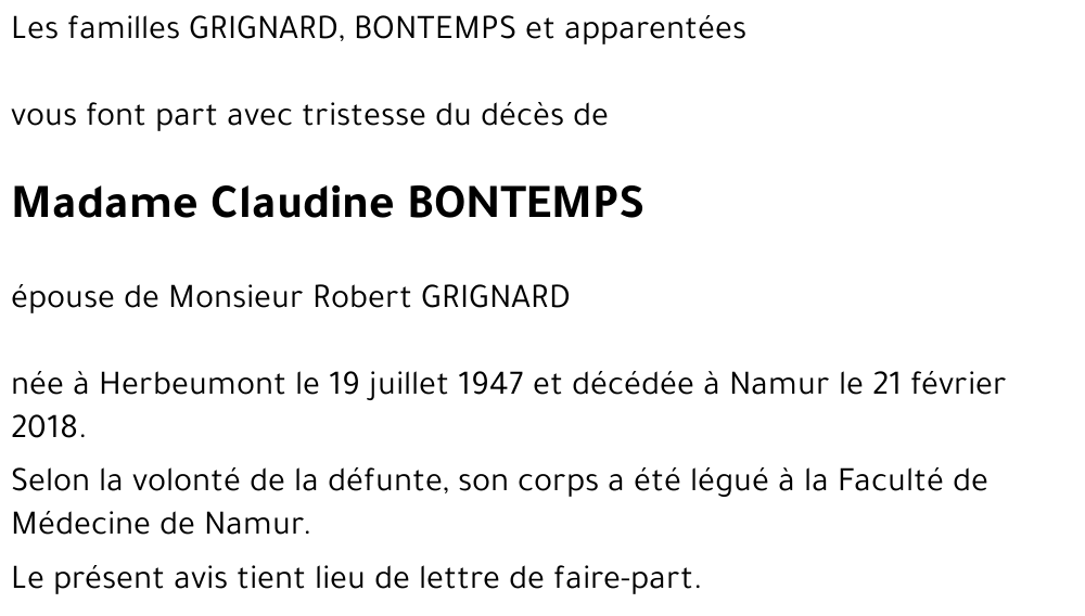 Claudine BONTEMPS