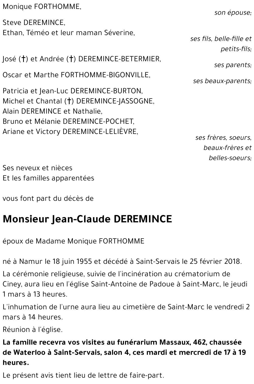 Jean-Claude DEREMINCE-VAN BELLE