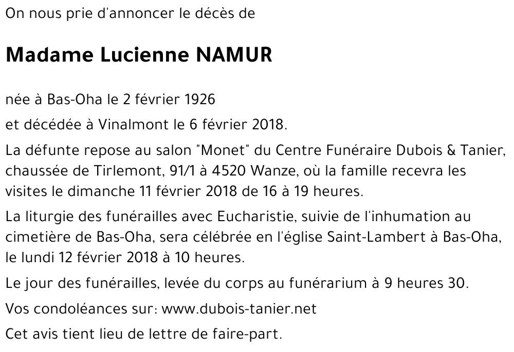 Lucienne NAMUR