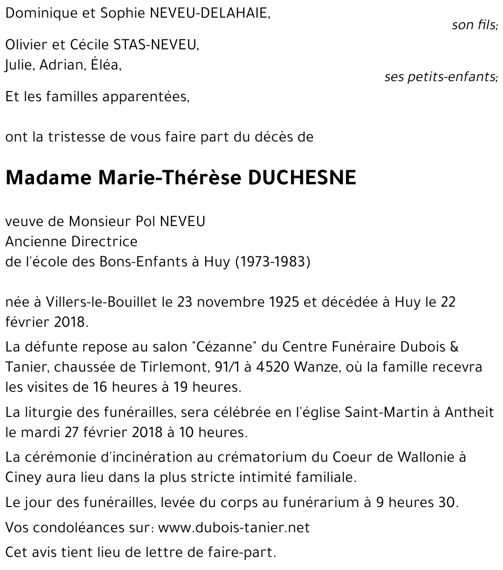 Marie-Thérèse DUCHESNE