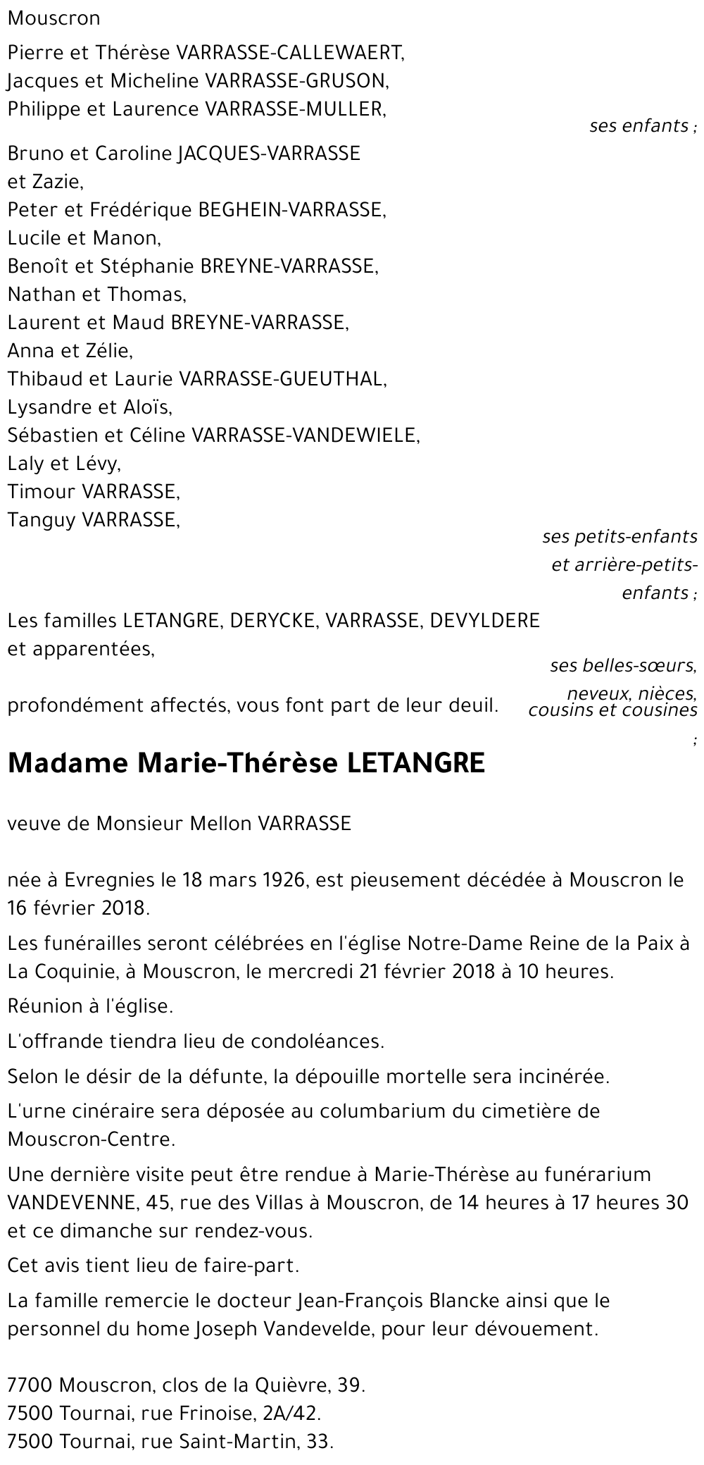 Marie-Thérèse LETANGRE