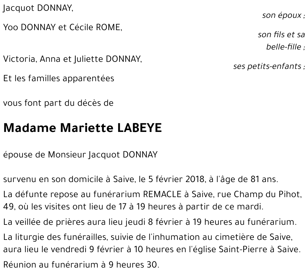 Mariette DONNAY - LABEYE