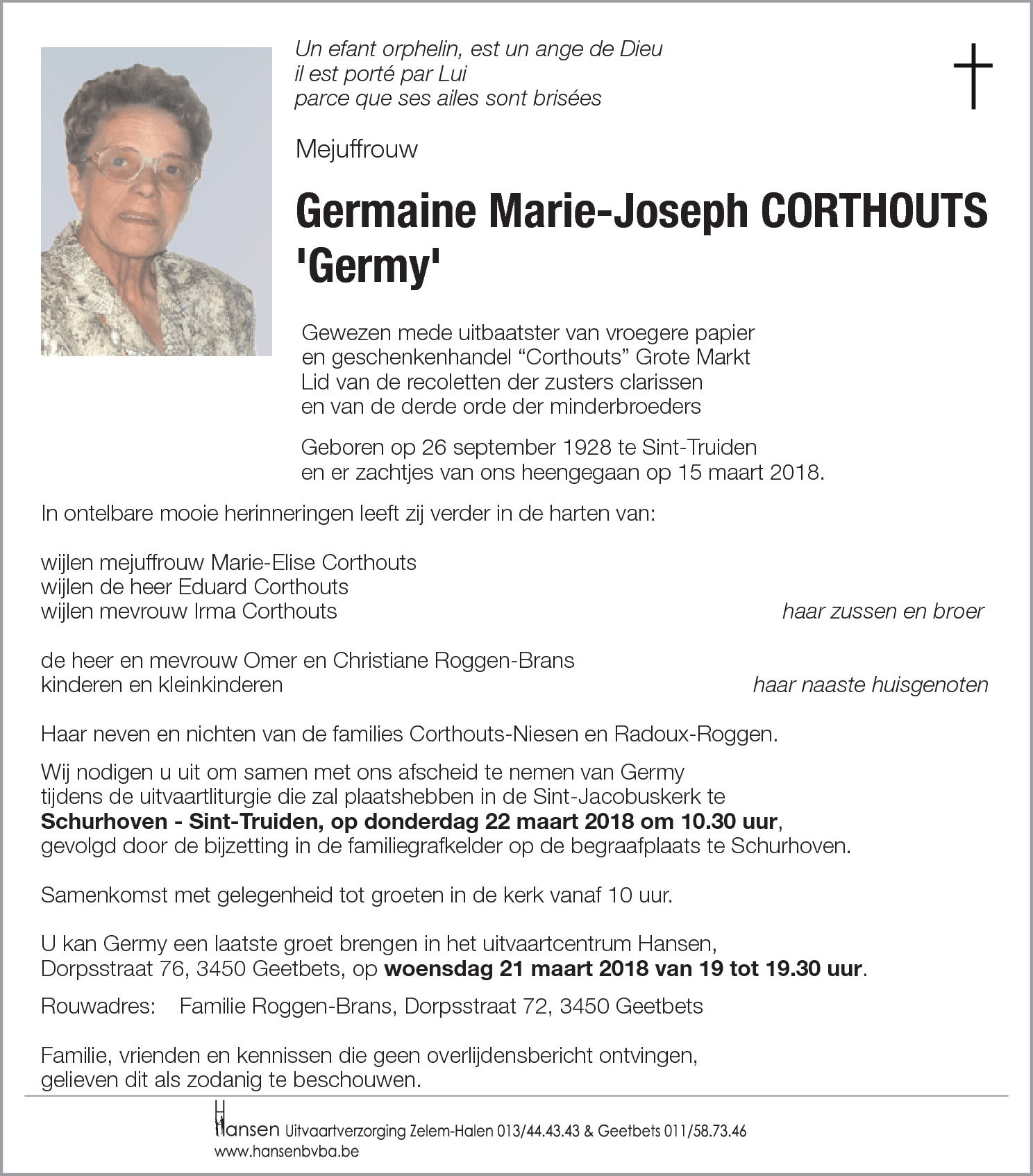 Germaine Marie-Joseph CORTHOUTS
