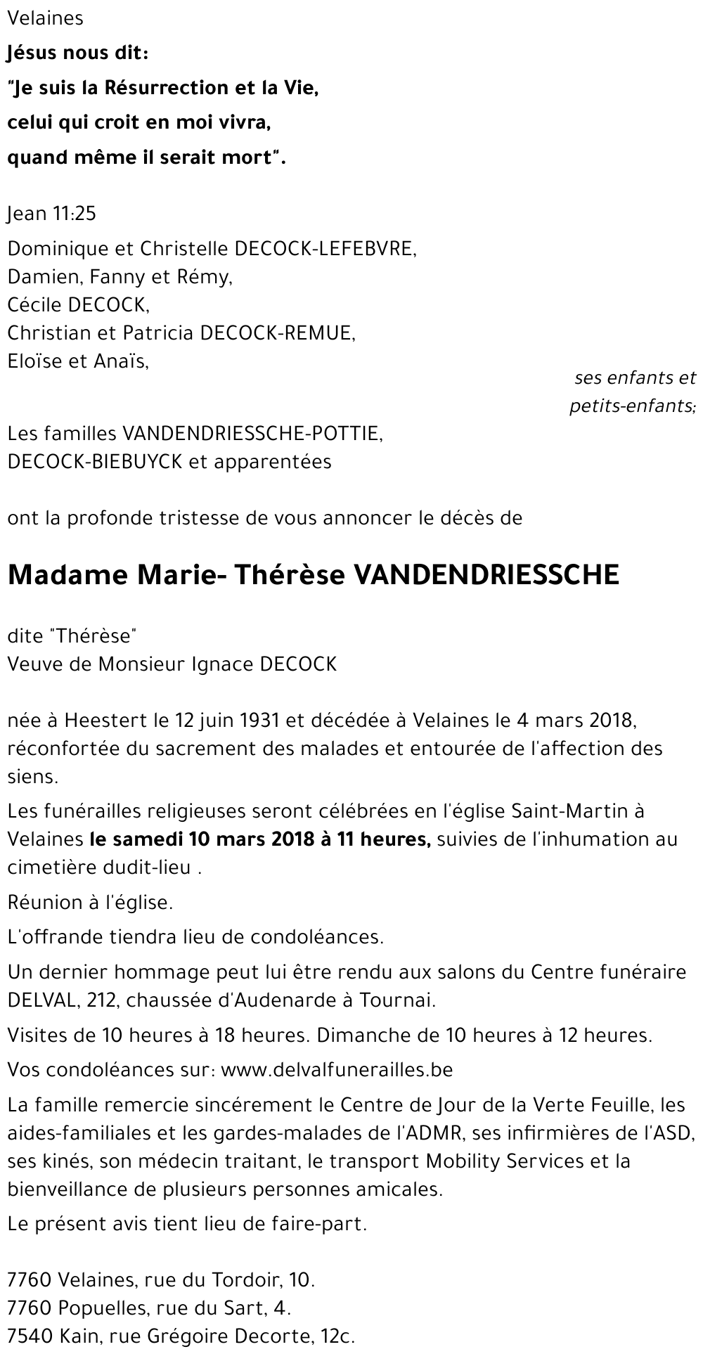 Maria Thérésia VANDENDRIESSCHE