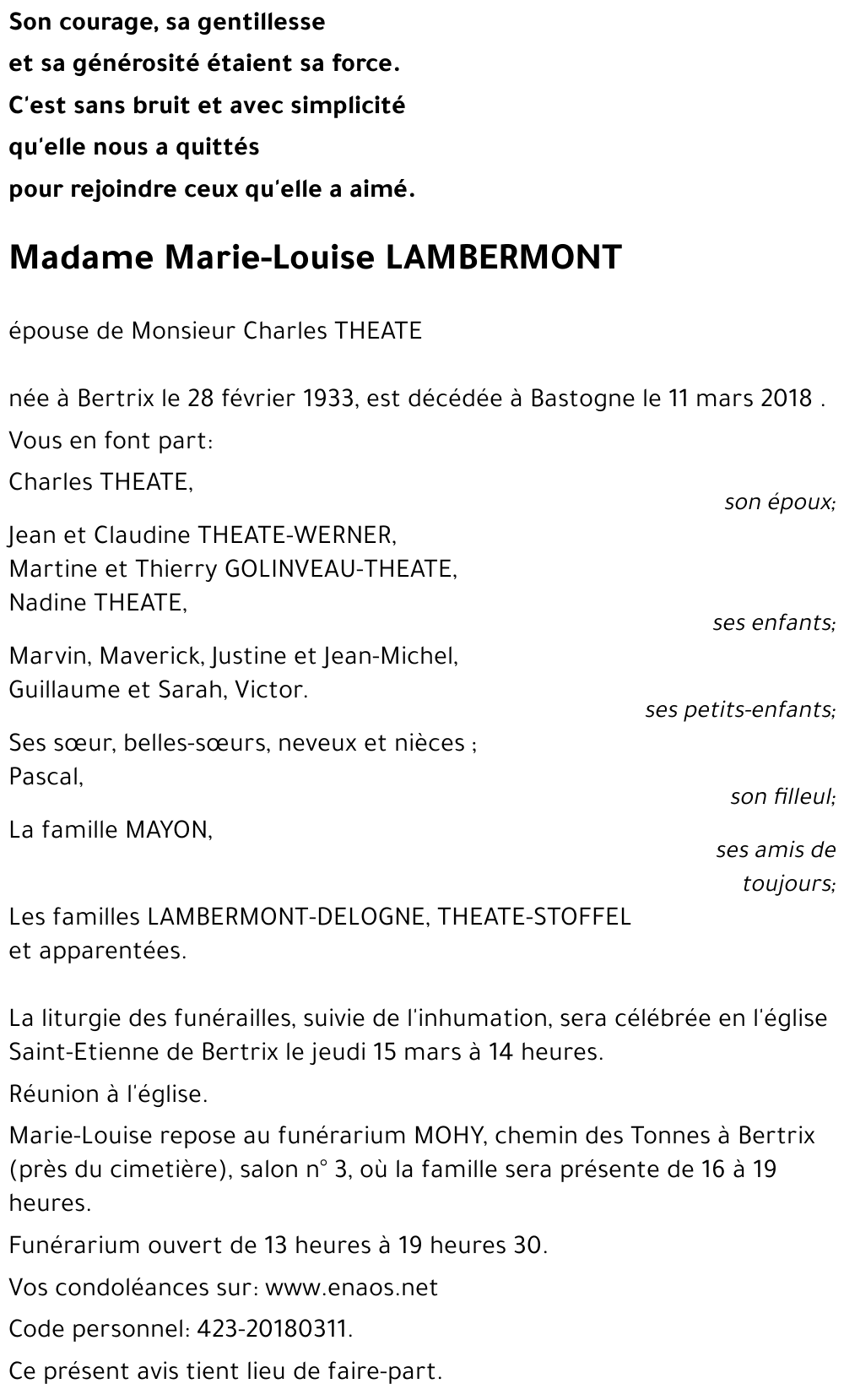 Marie-Louise LAMBERMONT