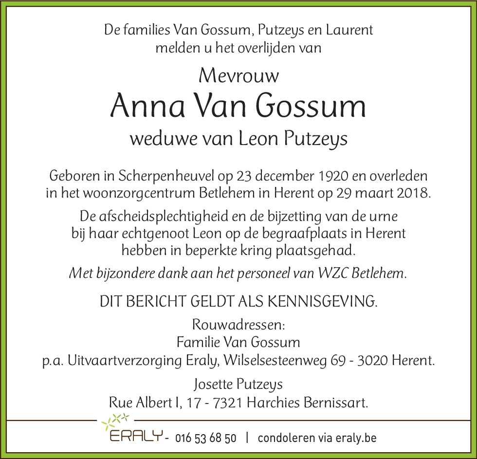 Anna Maria Van Gossum