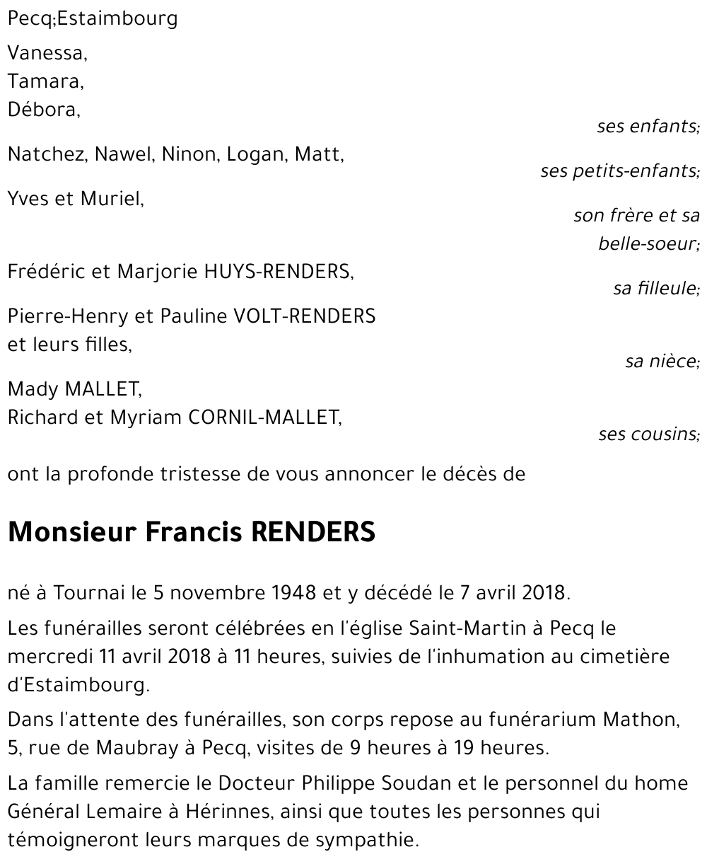 Francis RENDERS