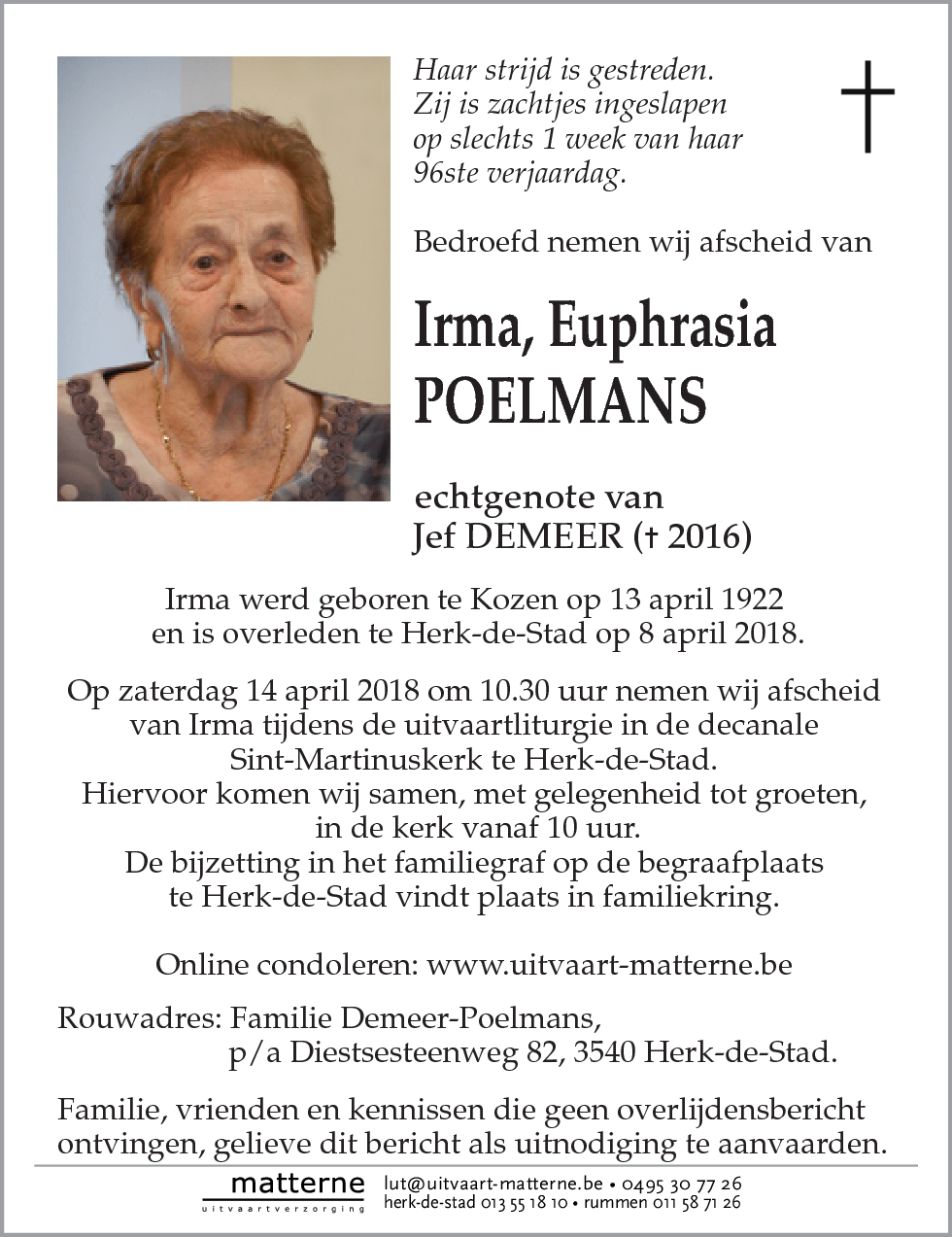 Irma, Euphrasia Poelmans