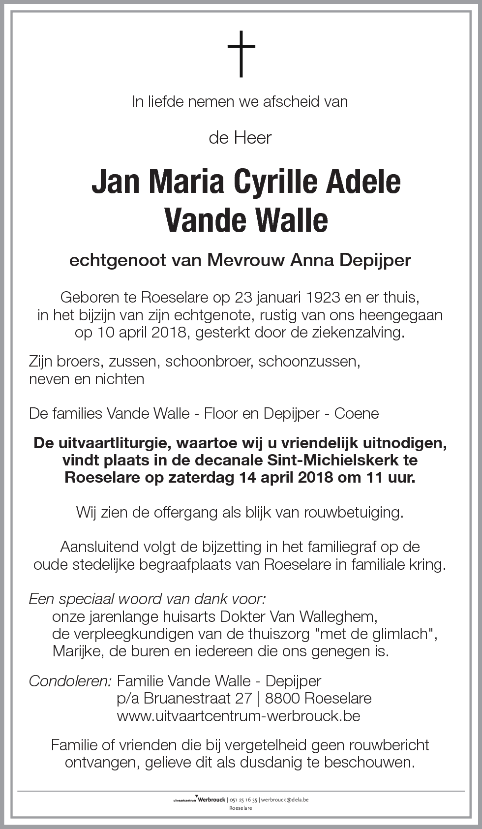 Jan Maria Cyrille Adele Vande Walle