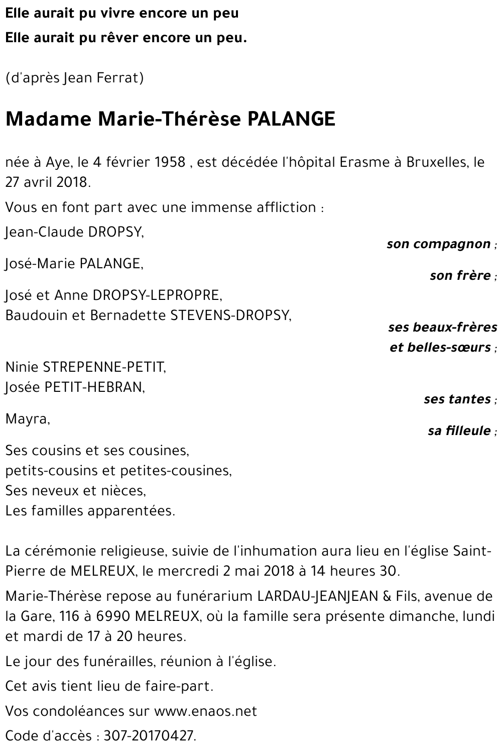 Marie-Thérèse PALANGE