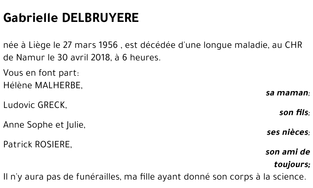 Gabrielle DELBRUYERE