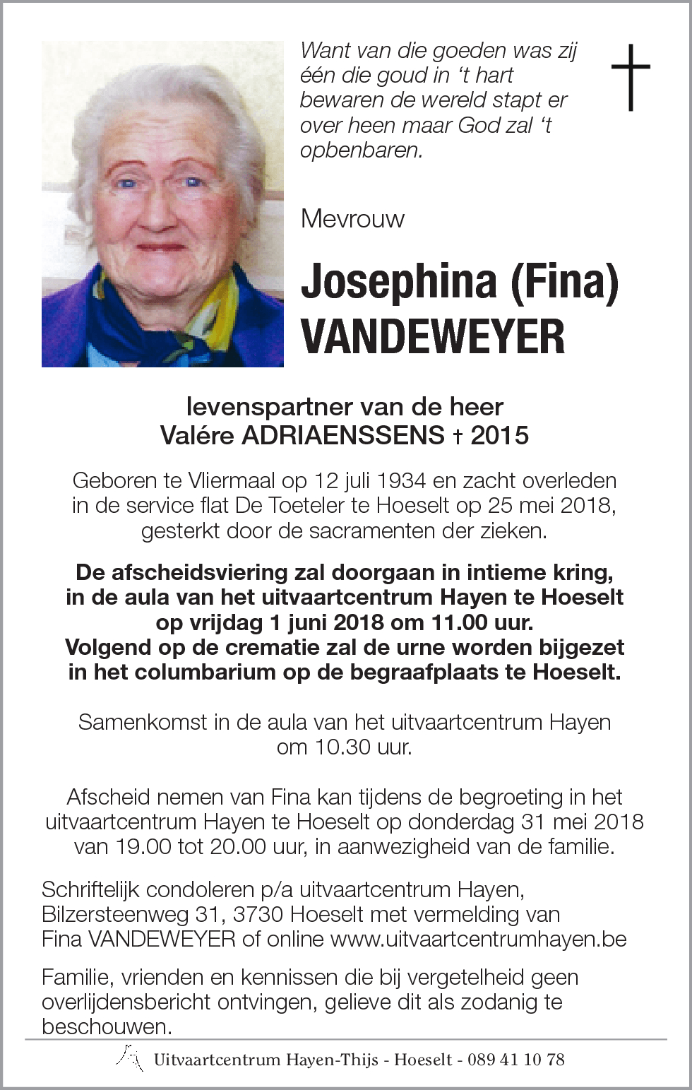 Josephina (Fina) VANDEWEYER