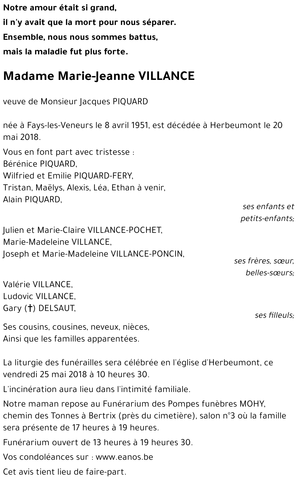 Marie Jeanne VILLANCE